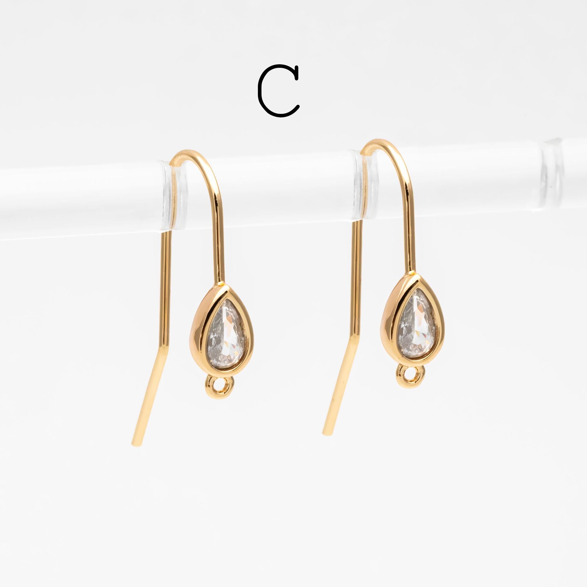 10pcs CZ Pave Gold Geometric Earring Hooks with Loop, Real Gold Plated Brass Earwires, Color Not Easily Tarnish (GB-1125)